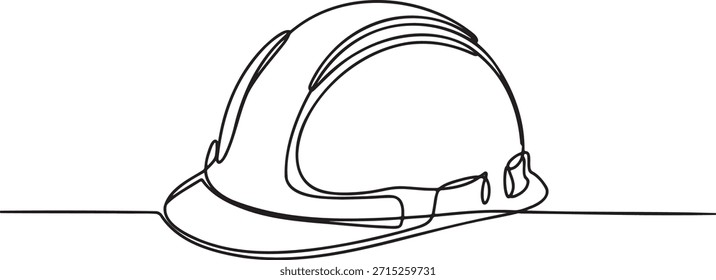 Single continuous line drawing of hard hat for construction site safety equipment minimalist style worker protection symbol minimalist sketch occupational safety gear for industrial work