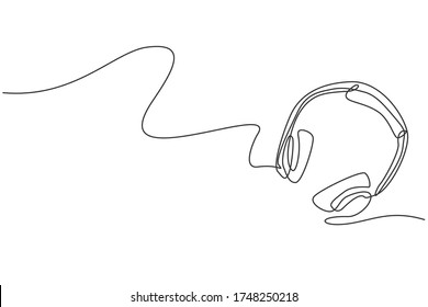 Single continuous line drawing of headphone from top view. Music recording equipment tools concept. Modern one line draw design graphic vector illustration