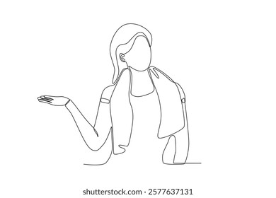 Single continuous line drawing healthcare a woman who always takes a shower after doing activities to maintain health. Expectant lady have rest at home with glass. One line draw design graphic vector
