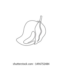 Single continuous line drawing of healthy mango organic for orchard logo identity. Fresh tropical fruitage concept for fruit garden icon. Modern one line draw design graphic vector illustration