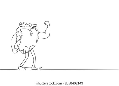 Una sola línea continua dibujando un corazón sano y adecuado con músculos fuertes, biceps, culturista. Salud del sistema cardiovascular. Poder y fuerza del órgano cardiaco. vector de diseño gráfico de tracción de línea