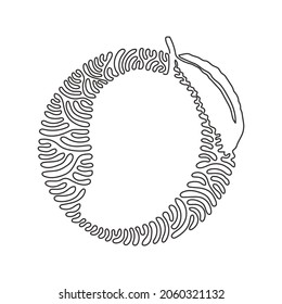 Single continuous line drawing healthy organic mango for orchard logo identity. Fresh tropical fruitage concept for fruit garden icon. Swirl curl circle background style. One line draw design vector