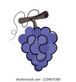 Dibujo de una sola línea continua de uvas orgánicas sanas para la identidad del logotipo de los viñedos. Nuevo concepto de herencia tropical para ícono de huerto frutal. Ilustración vectorial gráfica de diseño de dibujo de una línea moderna