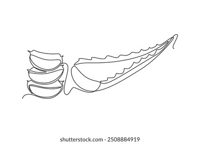 Single continuous line drawing of healthy organic green aloe vera for cosmetic logo identity. Fresh tropical succulent plant concept agricultural icon. One line draw graphic design vector illustration