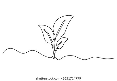 Uma linha contínua desenhando folhas de chá orgânicas saudáveis para a identidade do logotipo da plantação. Fresco botão macio de conceito de tiro de chá para ícone de folha de chá. Ilustração moderna do vetor do desenho gráfico de uma linha