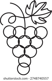Single continuous line drawing healthy organic grapes for vineyard logo identity. Fresh tropical fruitage concept for fruit orchard garden icon. one line Icon drawing
