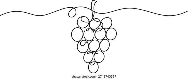 Single continuous line drawing healthy organic grapes for vineyard logo identity. Fresh tropical fruitage concept for fruit orchard garden icon. one line Icon drawing
