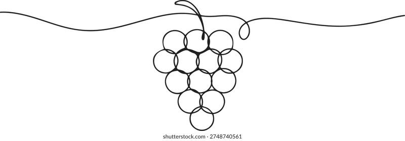 Single continuous line drawing healthy organic grapes for vineyard logo identity. Fresh tropical fruitage concept for fruit orchard garden icon. one line Icon drawing
