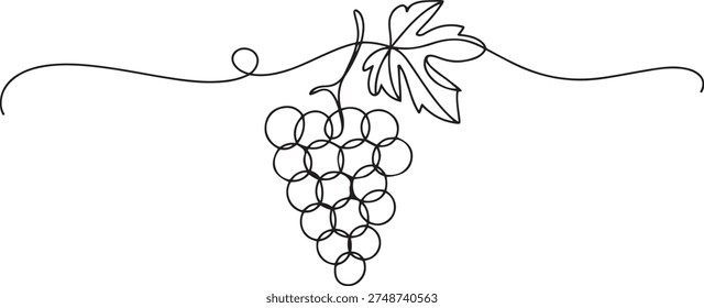 Single continuous line drawing healthy organic grapes for vineyard logo identity. Fresh tropical fruitage concept for fruit orchard garden icon. one line Icon drawing

