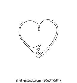 Single continuous line drawing heart icon. Perfect love symbol. Valentine's day sign, emblem isolated on white background. Flat style for graphic and web design, logo. Dynamic one line draw vector