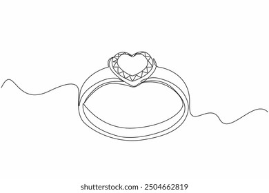 Single continuous line drawing the heart shaped diamond eye ring. Beautiful gift for a beautiful wife. Gemstone. Luxury. Prestige. Precious. National Jewel Day. One line design vector illustration