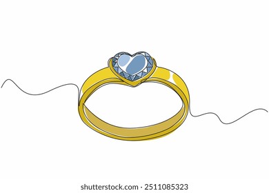 Línea continua única que dibuja el anillo de ojo de diamante en forma de corazón. Hermoso regalo para una hermosa esposa. Piedra preciosa. Lujo. Prestigio. Precioso. Día Nacional de la Joya. Ilustración vectorial de diseño de una línea