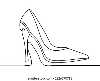Einzelne durchgehende Zeichnung von High-Heel-Schuh für Frauenmode einzeln auf weißem Hintergrund, Vektorgrafik.
