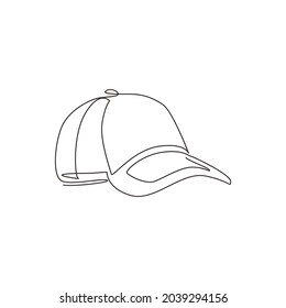 Single continuous line drawing hiking adventure cap hat, trip, travel, camping. Travel accessory, hiking clothes. Doodle element for design, print, card, sticker. One line draw vector illustration