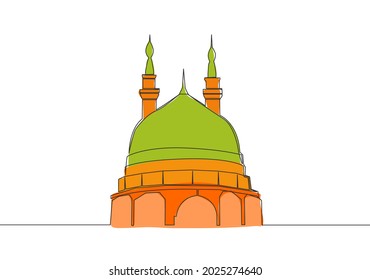 Single continuous line drawing of historical landmark mosque or masjid. Holy historical construction that use as a place of praying for Islamic person concept one line draw design vector illustration