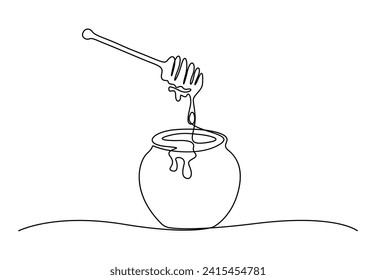 Single continuous line drawing of honey pot. Isolated on white background vector illustration. Pro vector