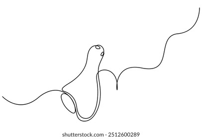 Single continuous line drawing of hot crispy fried chicken leg for restaurant logo emblem. Fast food cafe logotype template concept