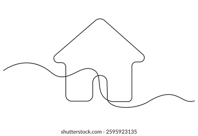 single continuous line drawing of house building Symbol home architecture and development property project in simple linear style Real estate