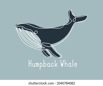 Single continuous line drawing of humpback whale for marine company logo identity. Big fish mammal animal mascot concept for business logotype. Modern one line draw design illustration vector graphic