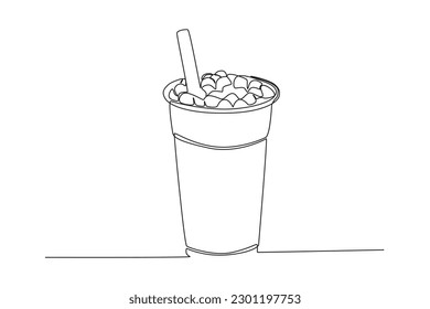 Single continuous line drawing 
ice drink cup. Fast Food