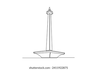 Single continuous line drawing iconic building at jakarta is Monas. Building architecture property isolated minimalism concept. Dynamic one line draw graphic design vector illustration on white backgr