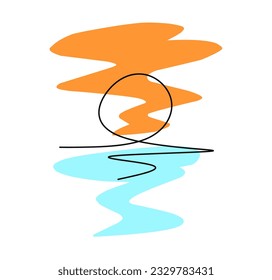 Ilustración de trazado de línea continua única del mar y el sol