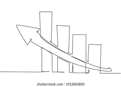 Single Continuous Line Drawing Of Increasing Sales Performance Bar Graph Sign. Successful Business Sales Strategy. Minimalism Concept Dynamic One Line Draw Graphic Design Vector Illustration