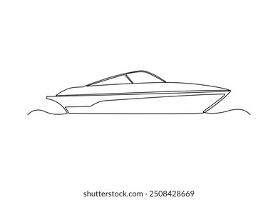 Single continuous line drawing of jet boat. Sea activity minimalist concept. Trendy one line draw design vector graphic illustration