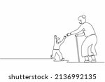 Single continuous line drawing joyful little boy meeting their grandparents. Happy family visiting grandfather and grandmother. Grandson running to hug grandma. One line design vector illustration