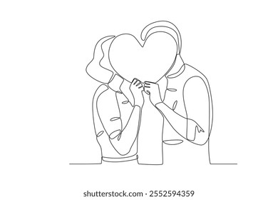 Single continuous line drawing of Kissing couple covered in love symbols. Dynamic single line draw design graphic vector illustration.