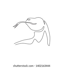 Single continuous line drawing of komodo dragon head for adventure organization logo identity. Wild protected animal mascot concept for conservation national park. One line draw design illustration