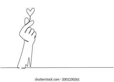 Single continuous line drawing Korean heart sign  Finger love symbol  I love you hand gesture  Self love  Korean heart design  Love and hand gestures  One line draw graphic design vector illustration
