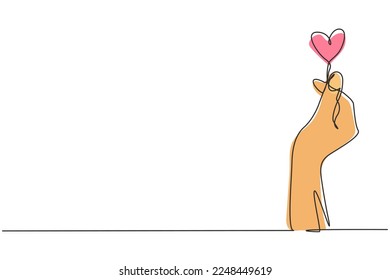 Single continuous line drawing Korean heart sign. Finger love symbol. I love you hand gesture. Self love. Korean heart design. Love with hand gestures. One line draw graphic design vector illustration