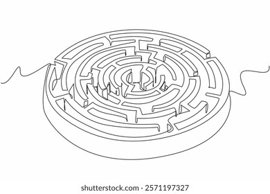 Single continuous line drawing labyrinth of circular plants. Educational playground. Learn to be patient in finding solutions. Winding garden. World Labyrinth Day. One line design vector illustration