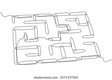 Single continuous line drawing labyrinth made of colored crayons. The game finds a way out with a symmetrical shape. Train the brain to think. World Labyrinth Day. One line design vector illustration