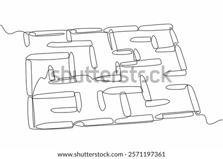 Single continuous line drawing labyrinth made of colored crayons. The game finds a way out with a symmetrical shape. Train the brain to think. World Labyrinth Day. One line design vector illustration
