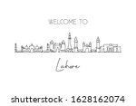 Single continuous line drawing of Lahore city skyline, Pakistan. Famous city scraper landscape home decor wall art poster print. World travel concept. Modern one line draw design vector illustration