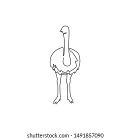 Single continuous line drawing of large ostrich for logo identity. Long necked bird mascot concept for national zoo icon. Modern one line graphic draw design vector illustration