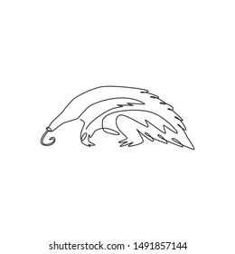 Single continuous line drawing of large anteater for logo identity. Insectivorous animal mascot concept for national conservation park icon. Modern one line graphic draw design vector illustration