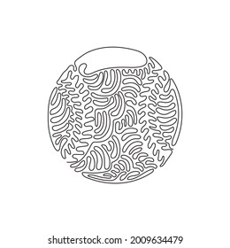 Una sola línea de dibujo contínuo de pelota de béisbol de cuero. Juego deportivo tradicional americano. Béisbol. Balón de béisbol y murciélagos. Estilo de rizo giratorio. ilustración vectorial de diseño gráfico de una línea dinámica