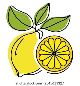 Single continuous line drawing of lemon