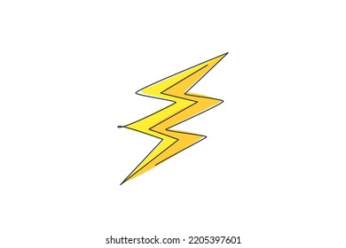 Single Continuous Line Drawing Of Light Thunder Bolt Logo Label. Power Up Energy Strike For Electrical Company Logotype Icon Concept. Modern One Line Draw Graphic Design Vector Illustration