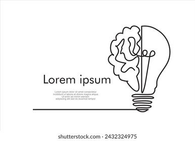 Single continuous line drawing of light bulb with human brain. Creative brain Idea concept with light bulb and brain