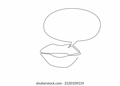 Líneas continuas simples dibujando labios con rótulo. Comunicación, expresión y el poder de las palabras. Acto de hablar. Compartir. Día internacional de la lengua materna. Ilustración vectorial de diseño de una línea