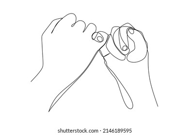 Single continuous line drawing of little finger swear gesture. Hand drawn style vector illustration for social and business advertisement