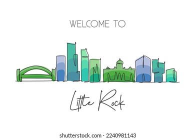 Single continuous line drawing of Little Rock skyline, Arkansas. Famous city scraper landscape. World travel home wall decor art poster print concept. Modern one line draw design vector illustration