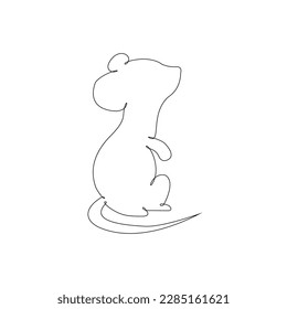Single continuous line drawing of little cute mouse for logo identity. Funny mice mammal animal mascot concept for pet lover club icon. Modern one line draw design vector illustration graphic
