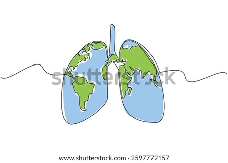 Single continuous line drawing lungs that contain a world map. Healthy lungs make it easier to explore the beauty of the world. Intercontinental. World Asthma Day. One line design vector illustration Stock photo © 