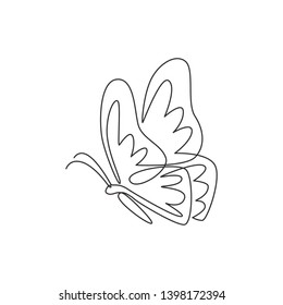 Single continuous line drawing of luxury butterfly for corporation logo identity. Beauty salon and healthcare company icon concept from animal shape. One line draw graphic design vector illustration