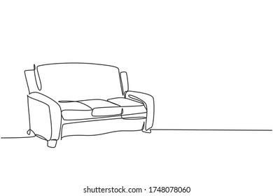 Einmalzeichnung einer durchgehenden Linie 
luxuriöse, komfortable Sofa-Haushaltsmöbel. Konzept der Wohnzimmer Couch Wohneinheit. Modern One-Line-Zeichendesign, Vektorgrafik